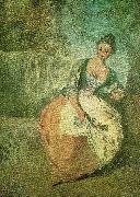 WATTEAU, Antoine en rokokodam oil